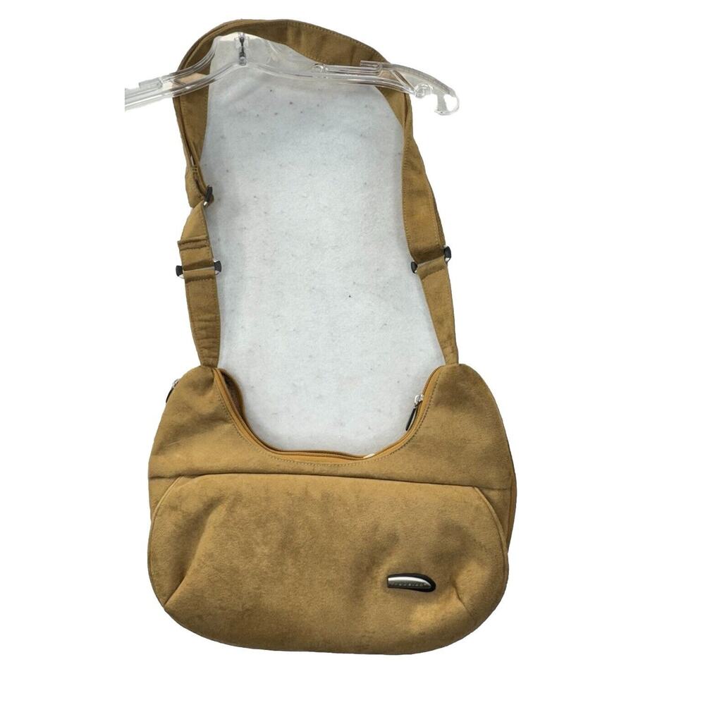 Travelon Anti-Theft Travel Purse 17397 Tan Ultrasuede Hobo Handbag Zip Pockets